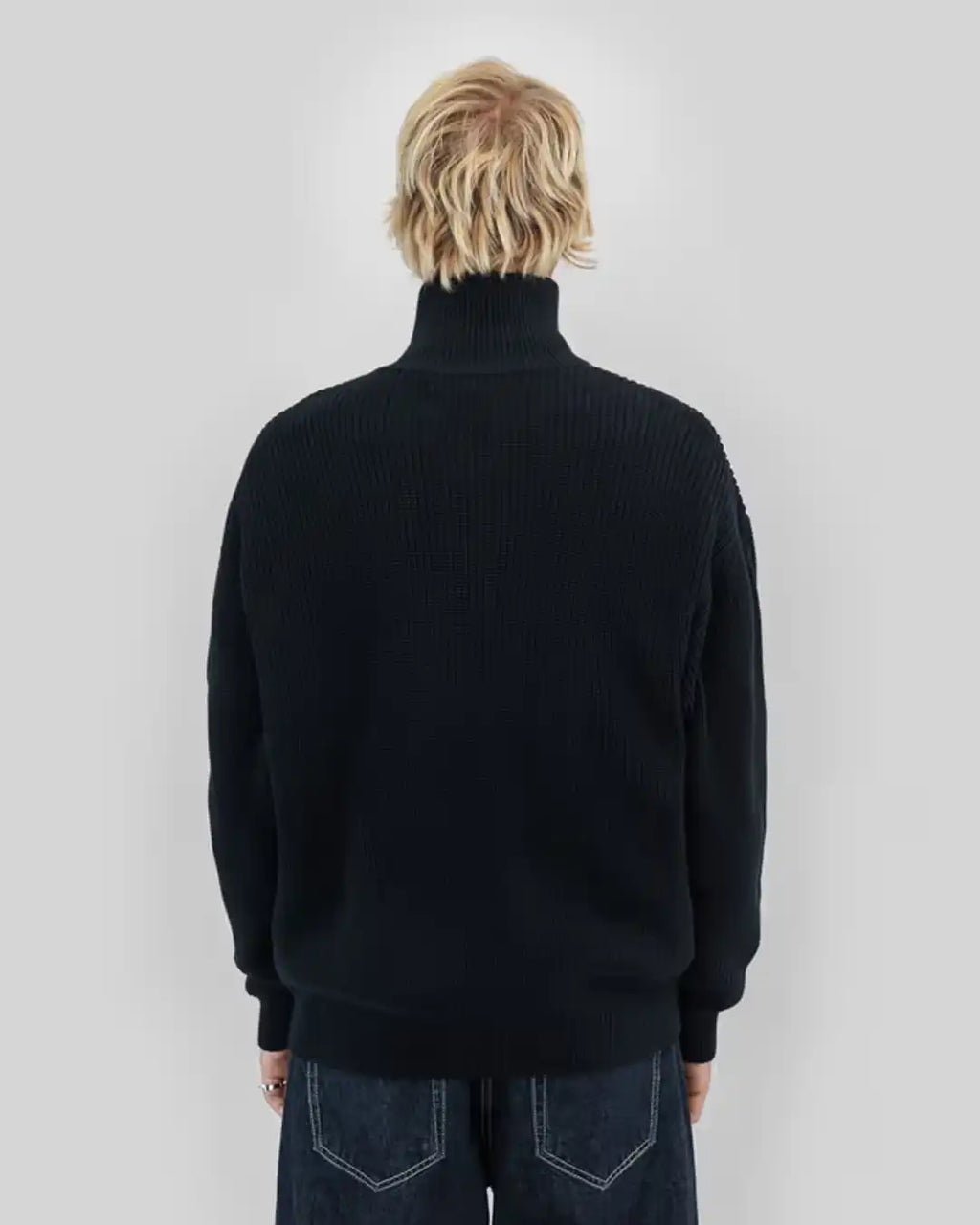 Rib Knit Fullzip Sweatshirt - Black