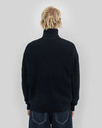 Rib Knit Fullzip Sweatshirt - Black