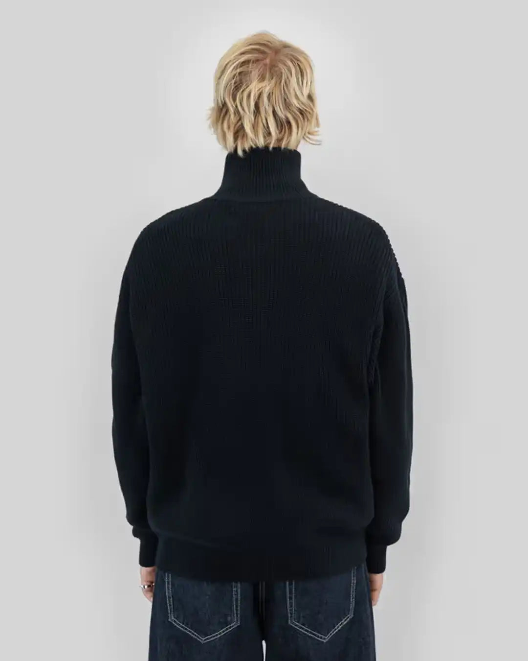 Rib Knit Fullzip Sweatshirt - Black