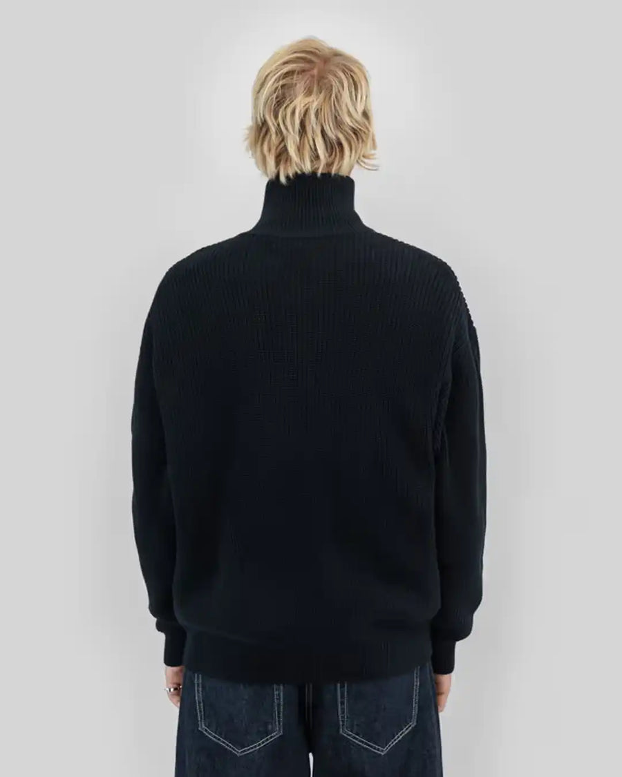 Cotton Ouaté Rib Knit Fullzip - Black