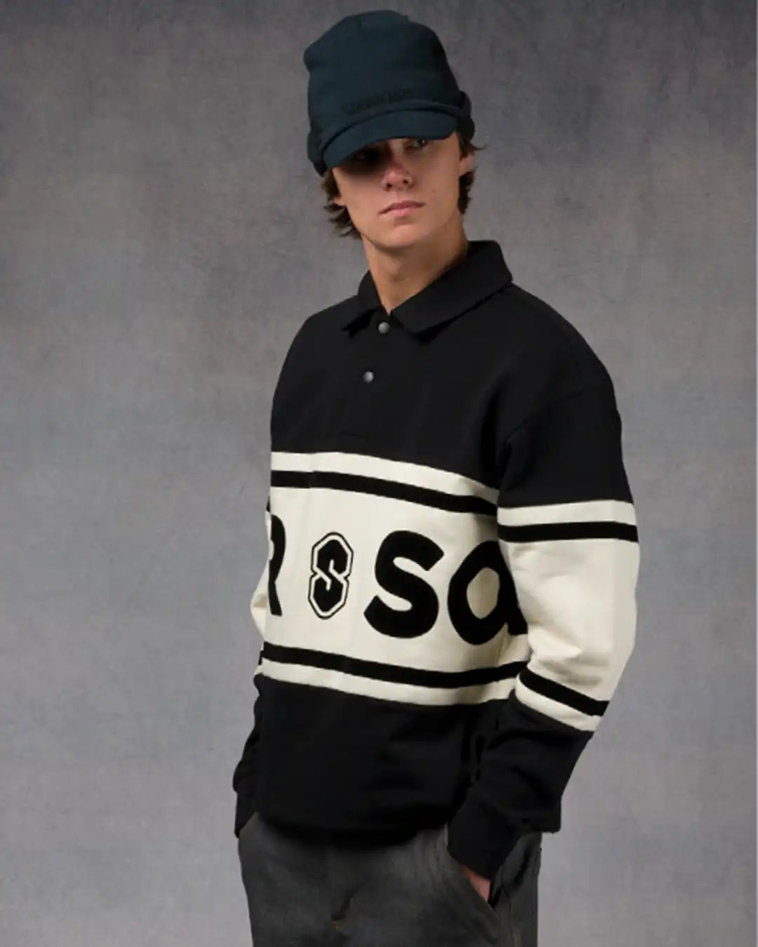 Fleece Rugby Sweatshirt - Black/Marshmallow