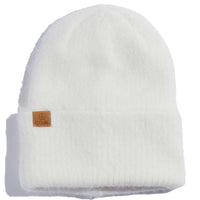 Pearl Fuzzy Knit Beanie - Off White