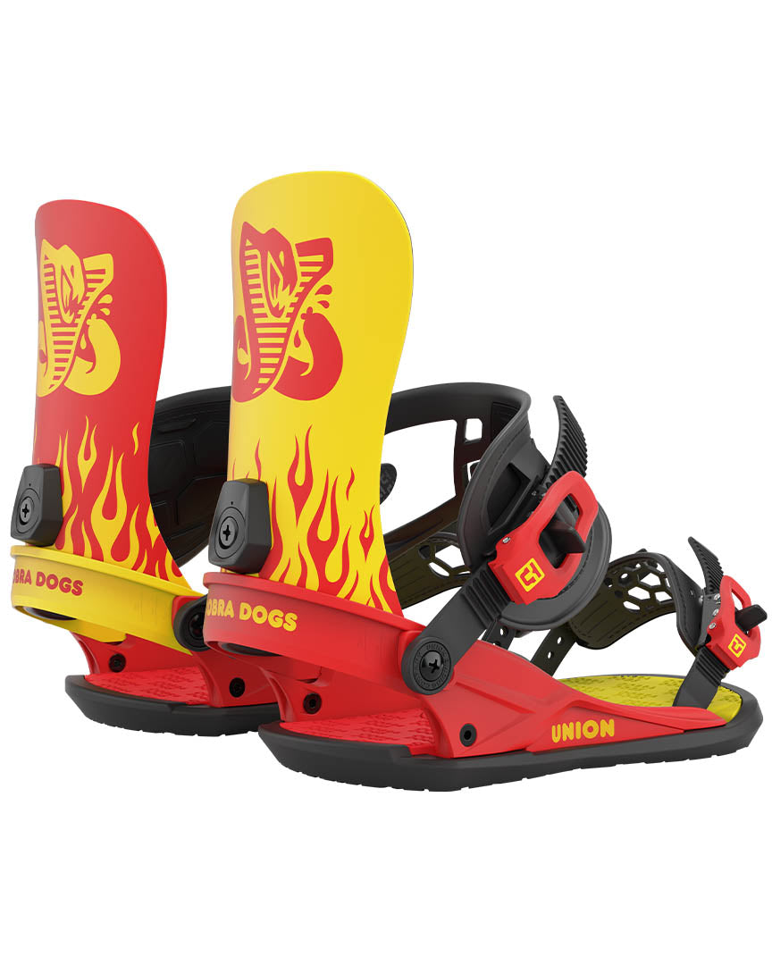 Union X Cobra Dogs Snowboard Bindings - Yellow/Red 2023