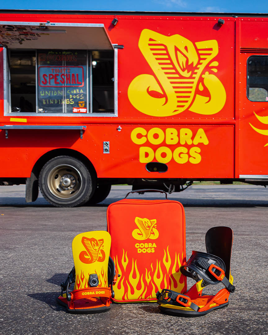 Union X Cobra Dogs Snowboard Bindings - Yellow/Red 2023