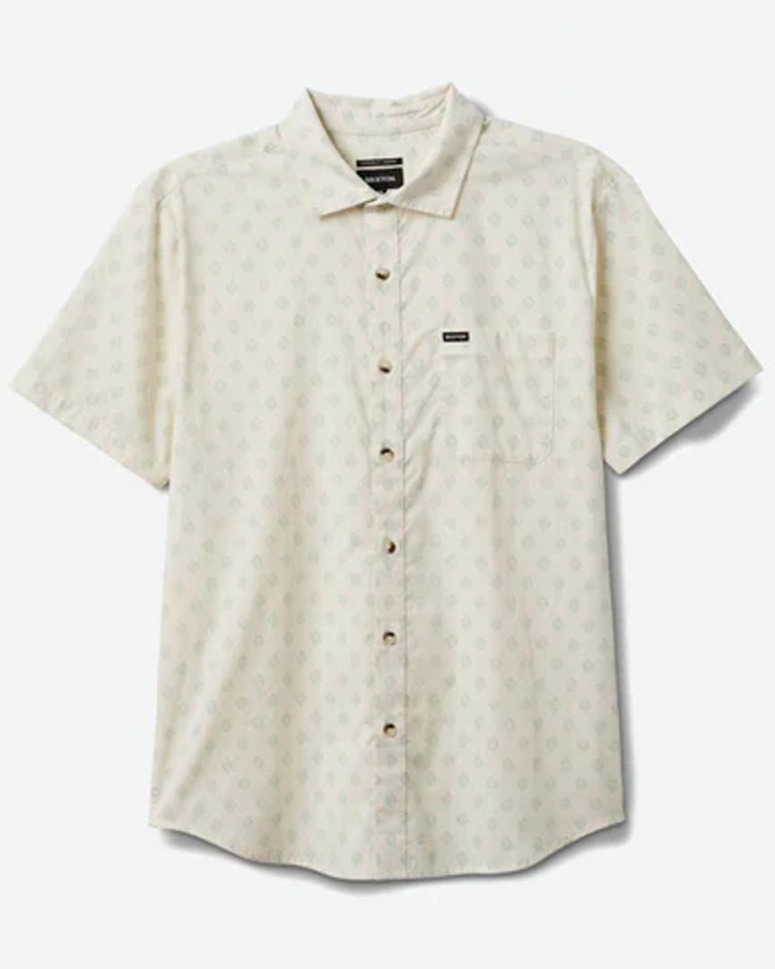 Charter Print S/S Wvn Shirt - Off White/Jade