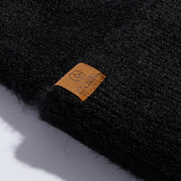 Pearl Fuzzy Knit Beanie - Black