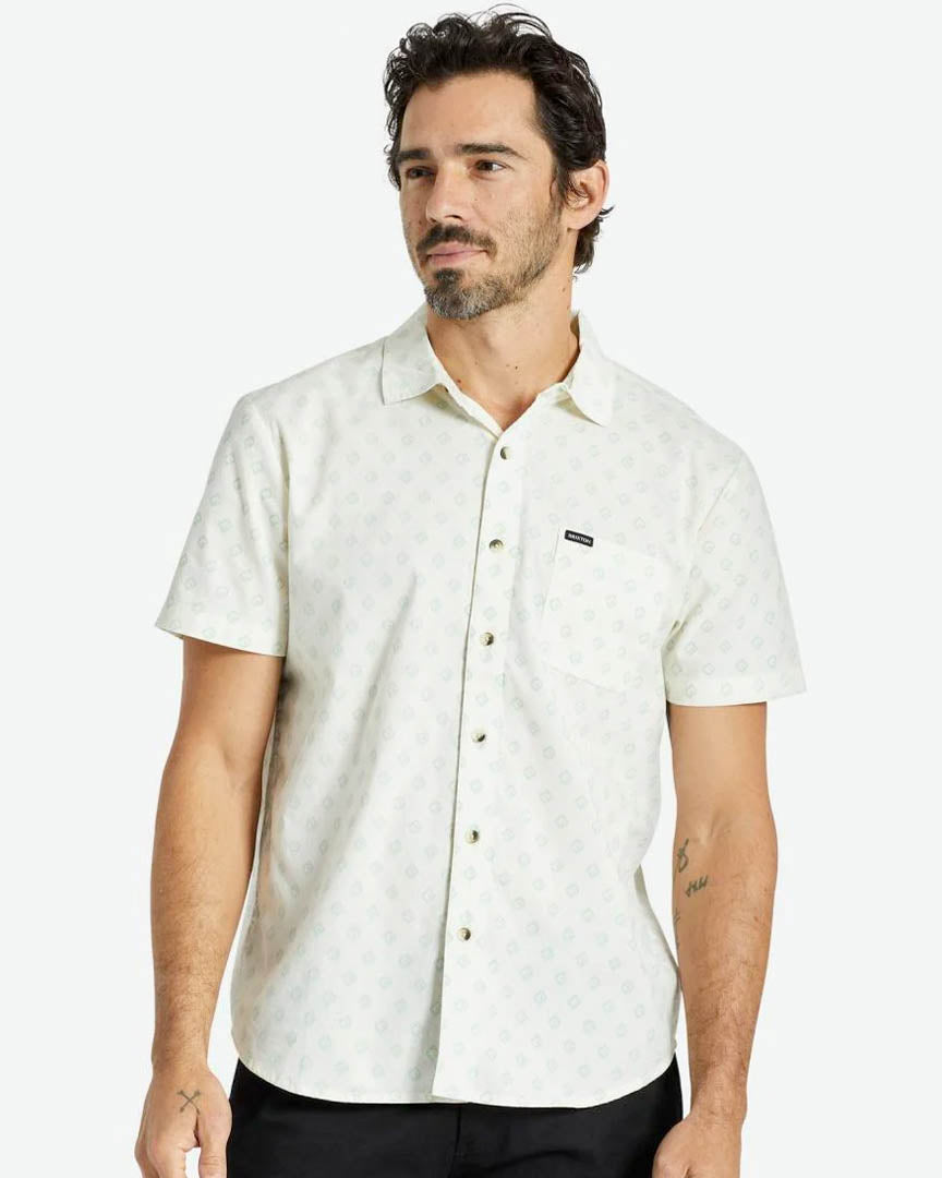 Charter Print S/S Wvn Shirt - Off White/Jade