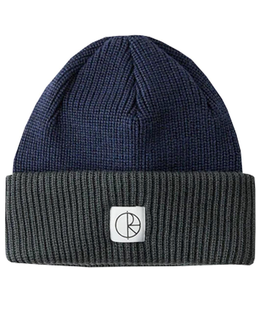 Double Fold Merino Beanie - Navy/Grey