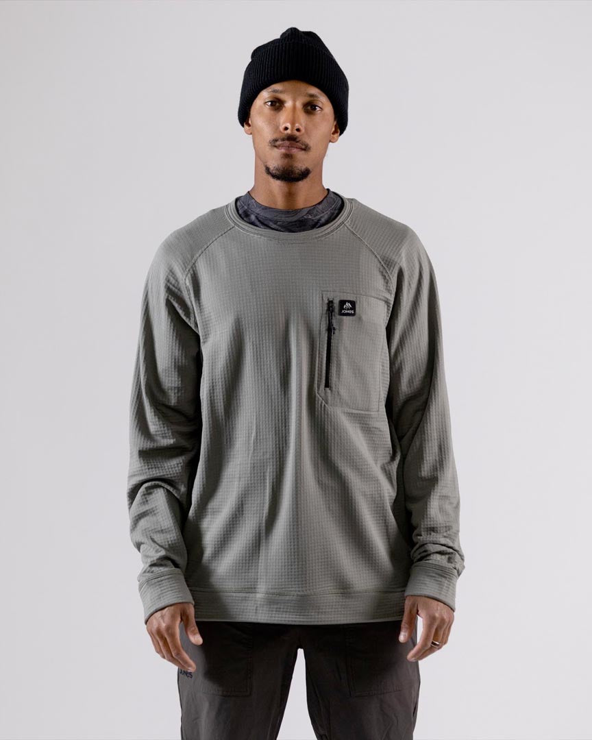 Flagship Recycled Grid Fleece Crew - Herb Green