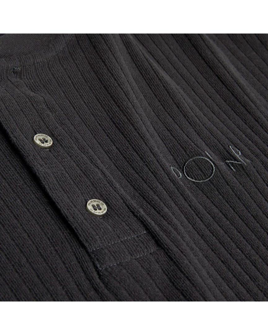 Rib Henley Long Sleeve T-Shirt - Black