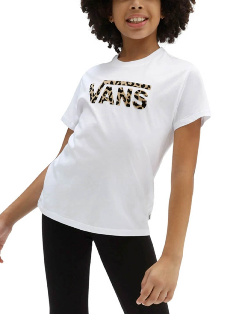 Girls Leopard Flying V T-Shirt - White