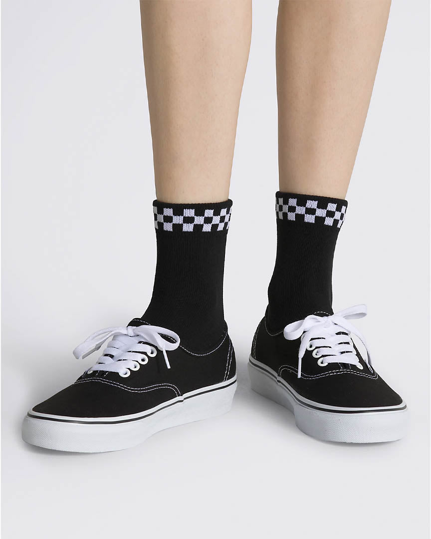 Wmn Peek-A-Check Crew Socks - Black