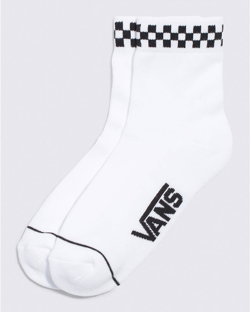 Wmn Peek-A-Check Crew Socks - White